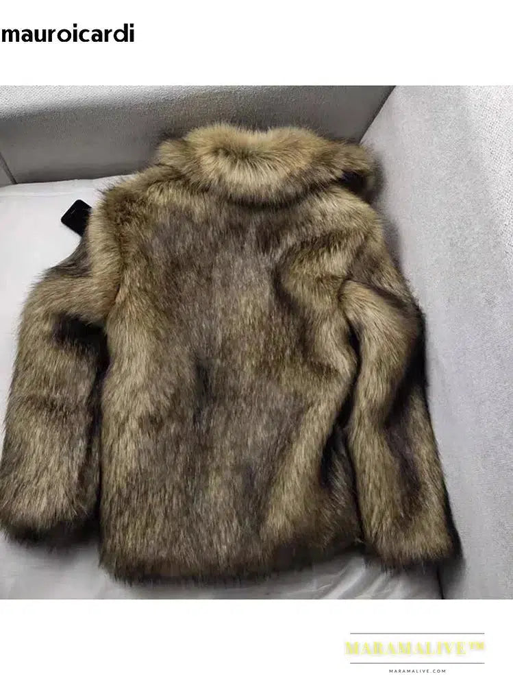 Winter Short Thick Warm Hairy Shaggy Faux Fur Coat Men Long Sleeve High Quality Luxury Fluffy Jacket 2023