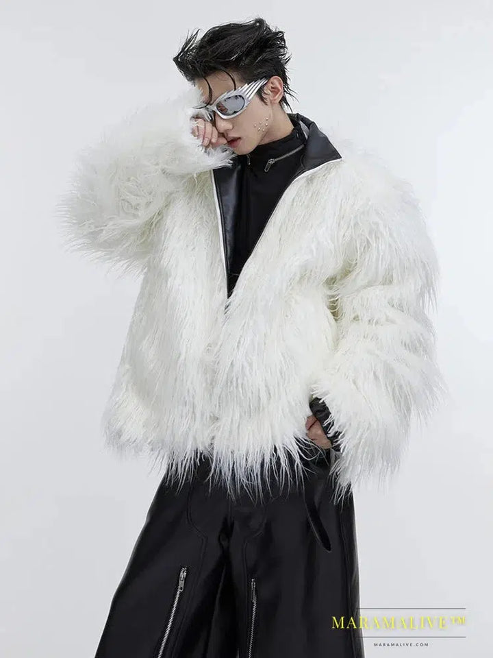 Winter Short White Thick Warm Shaggy Hairy Soft Faux Mongolian Fur Coat Men High Quality Luxury Fluffy Jacket 2023