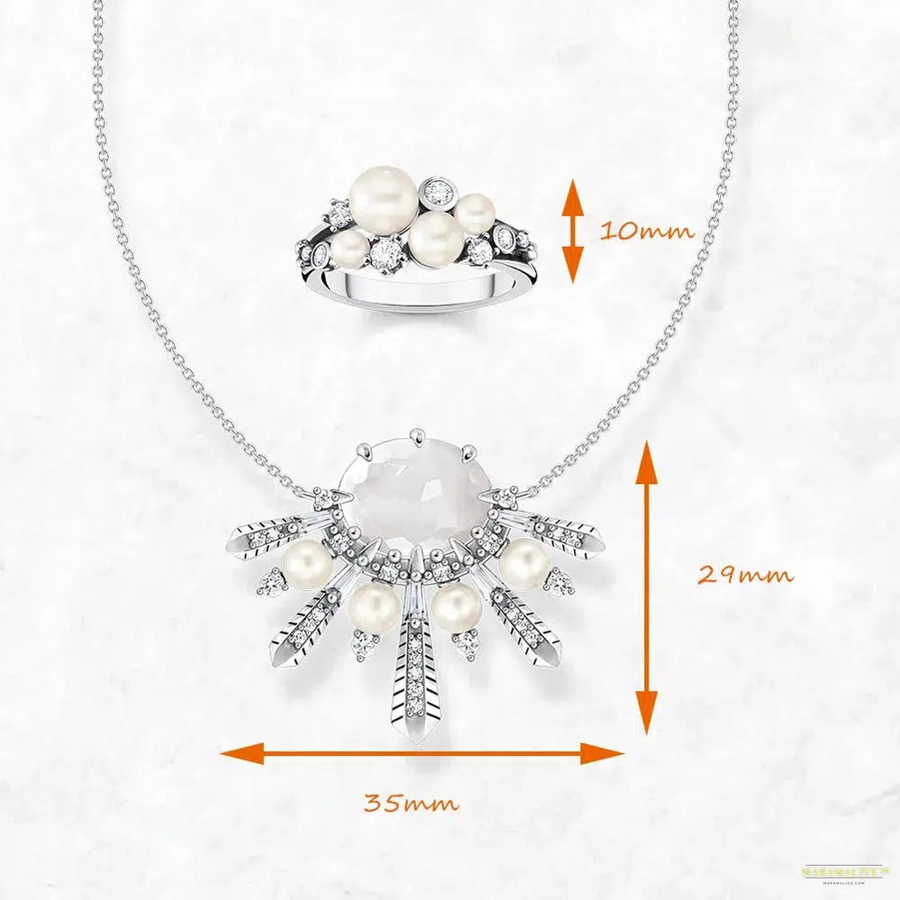 Winter Sun Rays Necklace and Ring Jewelry Set Brand New Trendy Glamorous Gift For Women in Solid 925 Sterling Silver