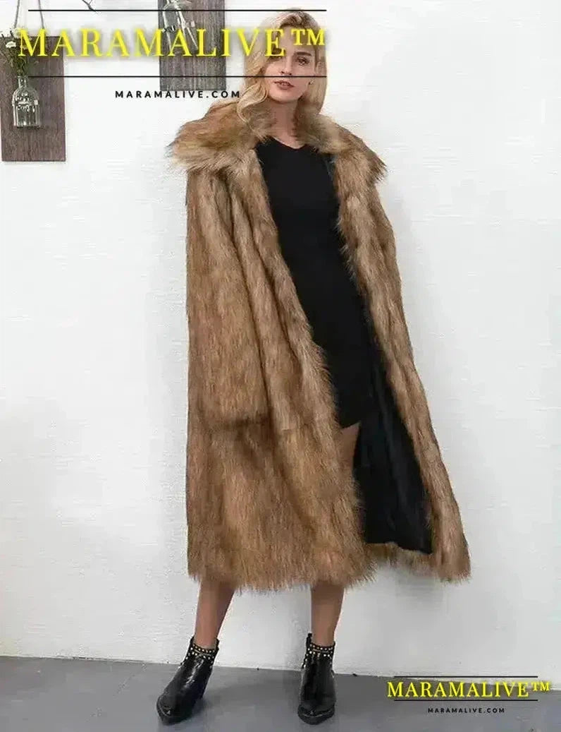 Winter Women Faux Fox Fur Long Coat Thick Full Sleeve Fluffy Luxury Fur Jacket Elegant Mujer Bontjas Warm Furry Shaggy Outerwear