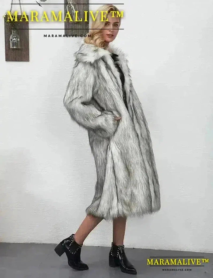 Winter Women Faux Fox Fur Long Coat Thick Full Sleeve Fluffy Luxury Fur Jacket Elegant Mujer Bontjas Warm Furry Shaggy Outerwear