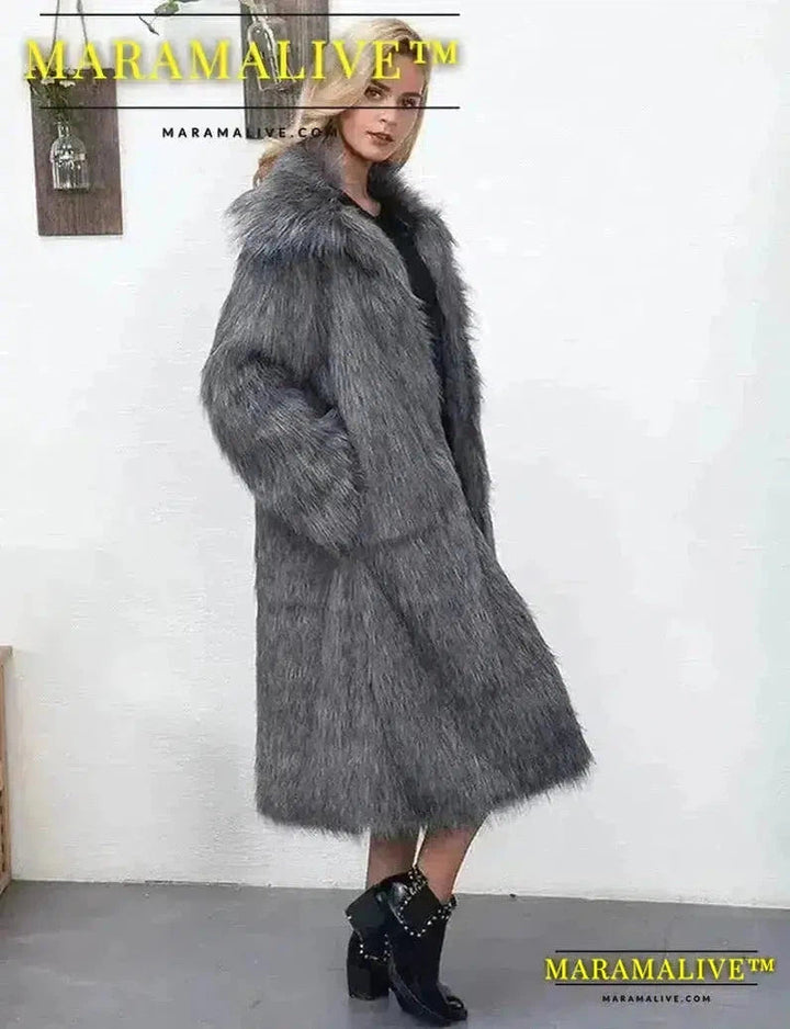 Winter Women Faux Fox Fur Long Coat Thick Full Sleeve Fluffy Luxury Fur Jacket Elegant Mujer Bontjas Warm Furry Shaggy Outerwear