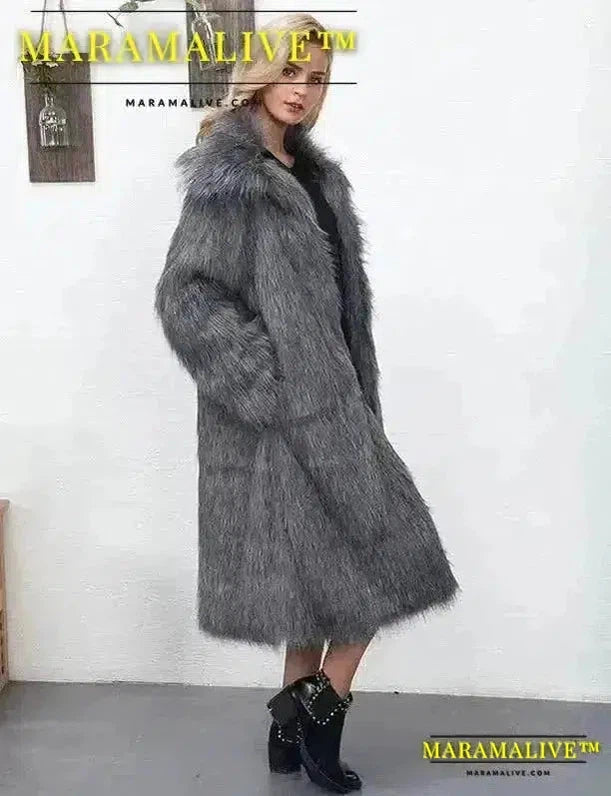 Winter Women Faux Fox Fur Long Coat Thick Full Sleeve Fluffy Luxury Fur Jacket Elegant Mujer Bontjas Warm Furry Shaggy Outerwear