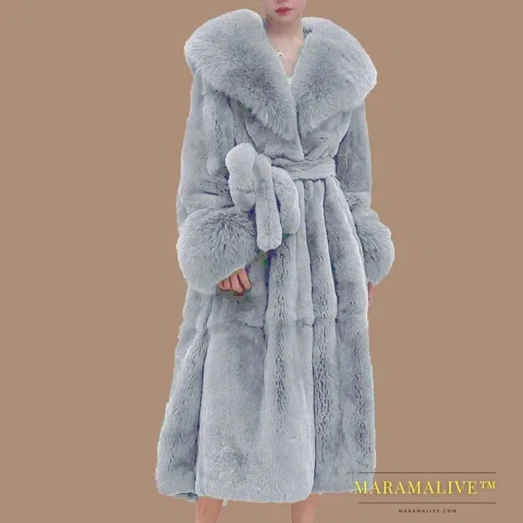 Winter Women Long Faux Fur Coat Thick Warm Mink Fur Jacket Feather Coats Oversized Outerwear Fur Collar Luxury Women's Clothing