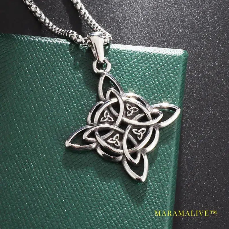 Witch Knot Necklace Stainless Steel Magic Knot Pagan Witchcraft Symbols Pendant Celtic Knot Necklace Jewelry Gifts for Women