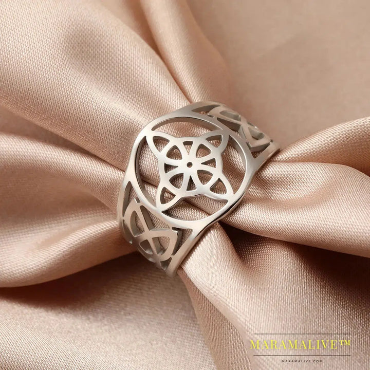 Witch Knot Ring Wiccan Cross Celtics Knot Women Finger Rings Stainless Steel Witchcraft Amulet Jewelry