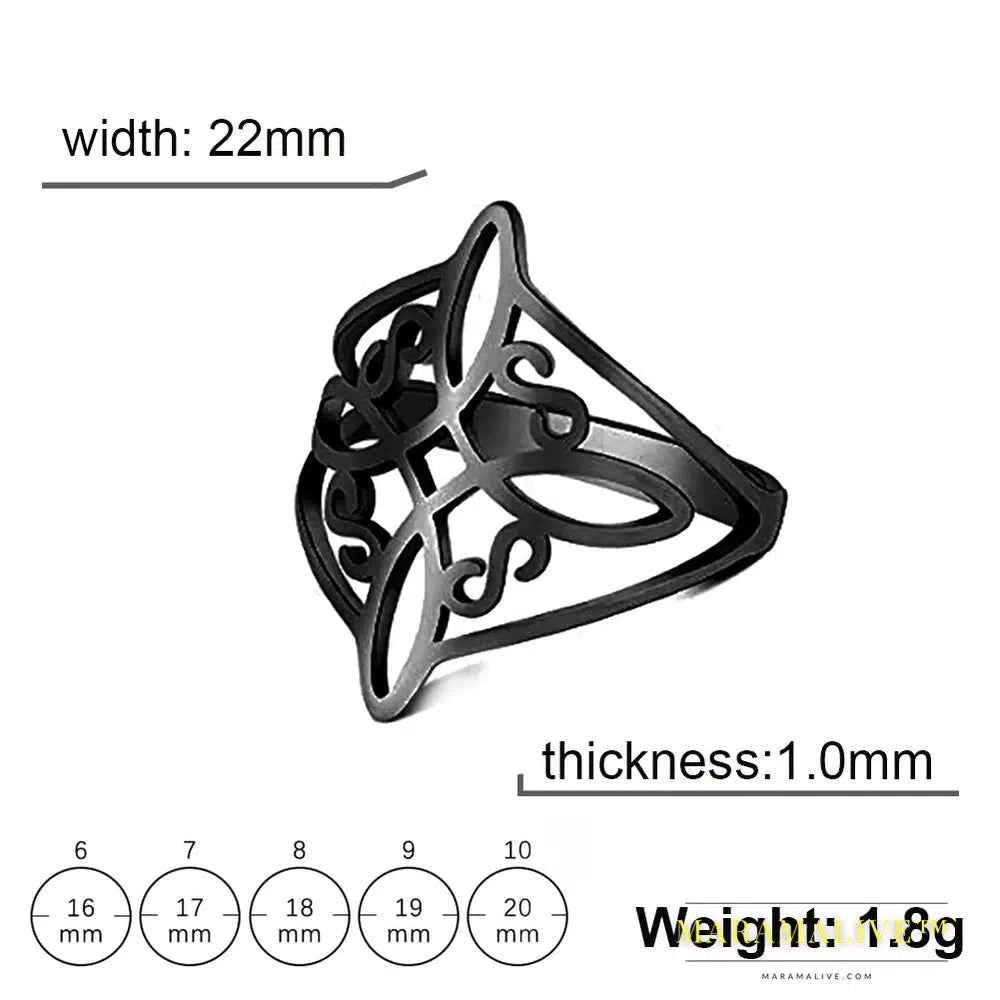 Witch Knot Stainless Steel Ring Women Wiccan Cross Celtics Knot Finger Rings Witchcraft Good Luck Amulet Birthday Gifts