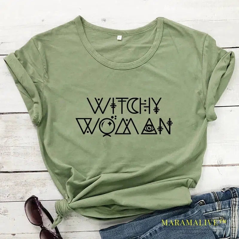 Witchy Woman Spellcaster T-shirt Funny Basic Witch Graphic Tee Shirt Top Trendy Halloween Witch Party Gift Tshirt