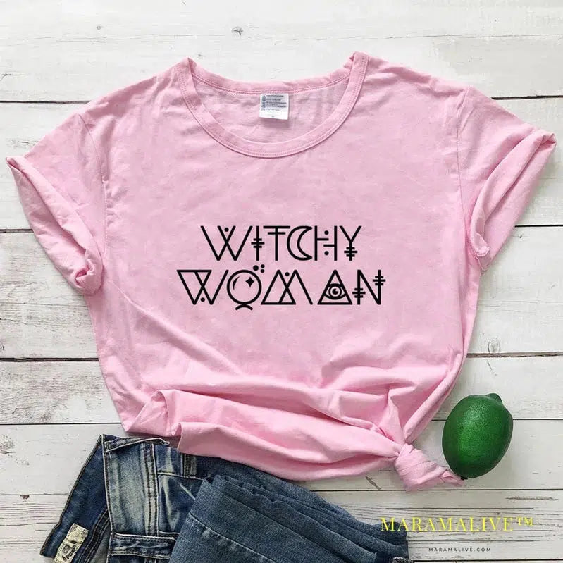 Witchy Woman Spellcaster T-shirt Funny Basic Witch Graphic Tee Shirt Top Trendy Halloween Witch Party Gift Tshirt