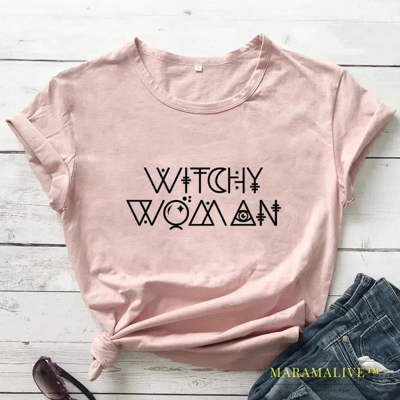 Witchy Woman Spellcaster T-shirt Funny Basic Witch Graphic Tee Shirt Top Trendy Halloween Witch Party Gift Tshirt