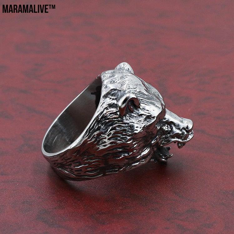 Wolf Head Men And Women Couple Animal Stainless Steel Ring