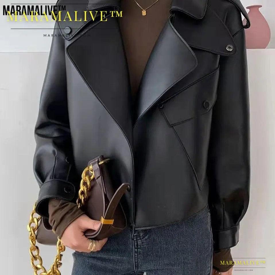 Woman's Biker Leather Jacket - Trendy Ladies Street Coat