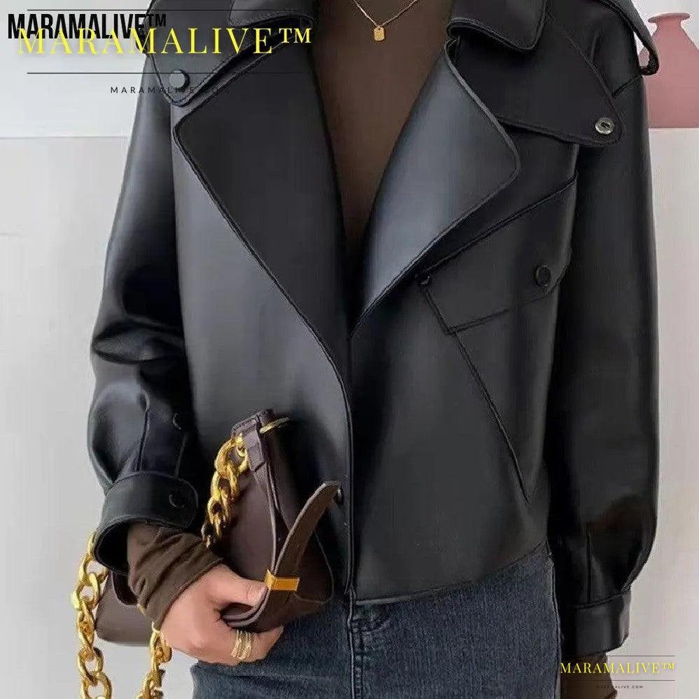 Woman's Biker Leather Jacket - Trendy Ladies Street Coat