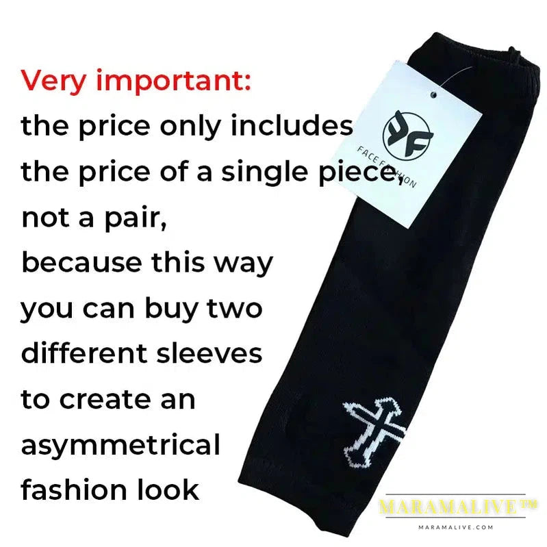 Women Armwarmers Y2k Punk Goth Alt Emo Scene Black Cross Pattern Fingerless Arm Sleeve Gyaru Harajuku Egirl Knit Long Gloves