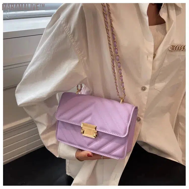 Women Bag Purple Trendy Shoulder Bag,Mini Chevron Quilted Flap Chain Square Bag Quality Crossbody Bag,Handbags For Women 2024