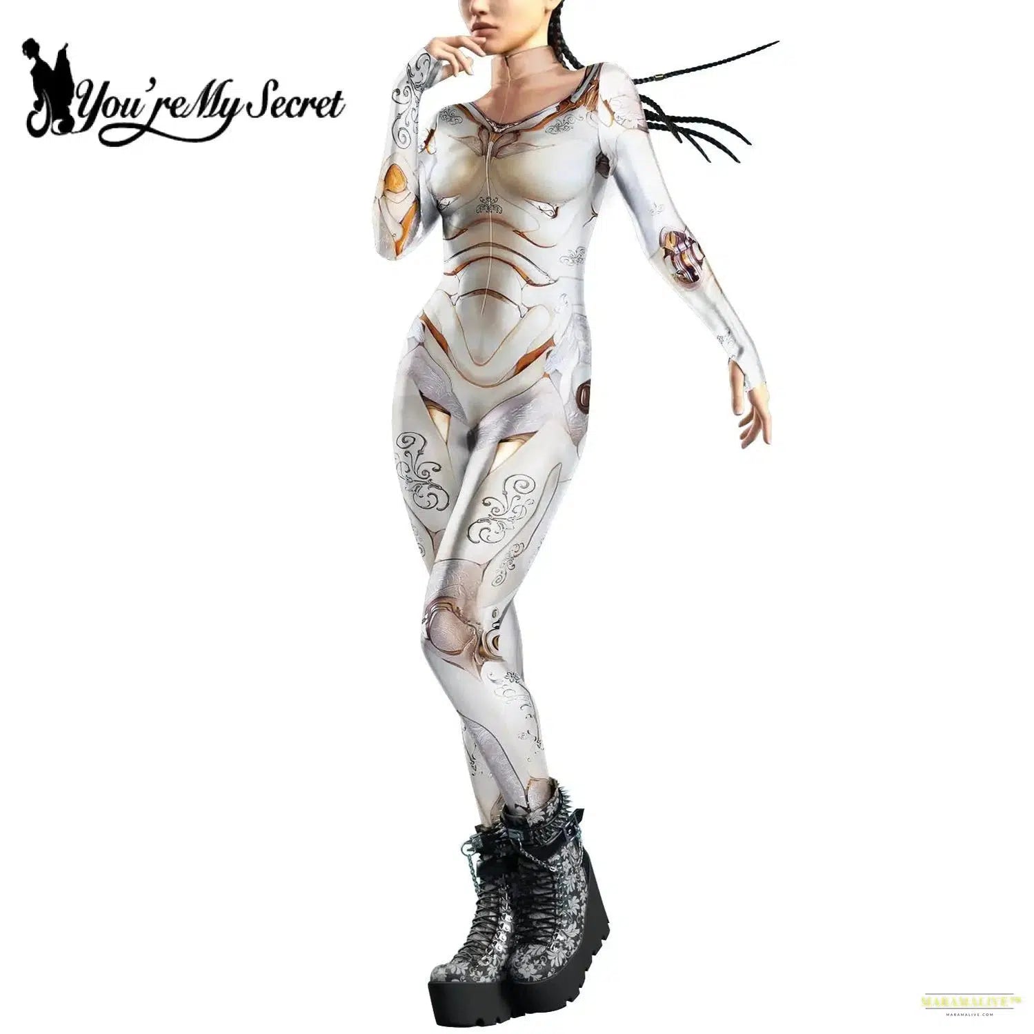 Women Bodysuits Robot Punk Thumb Design Cosplay Costume Zentai Female Zipper Jumpsuits Halloween Fancy Suit