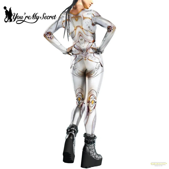 Women Bodysuits Robot Punk Thumb Design Cosplay Costume Zentai Female Zipper Jumpsuits Halloween Fancy Suit