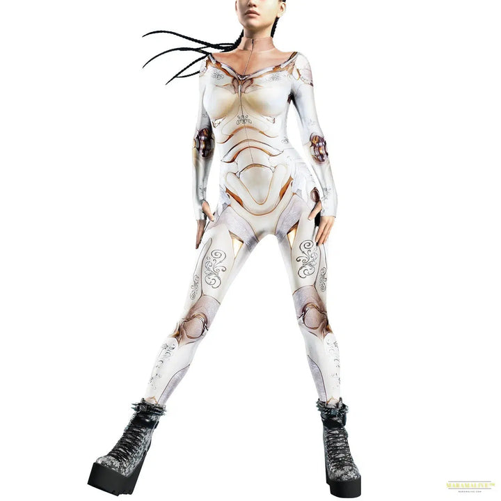 Women Bodysuits Robot Punk Thumb Design Cosplay Costume Zentai Female Zipper Jumpsuits Halloween Fancy Suit