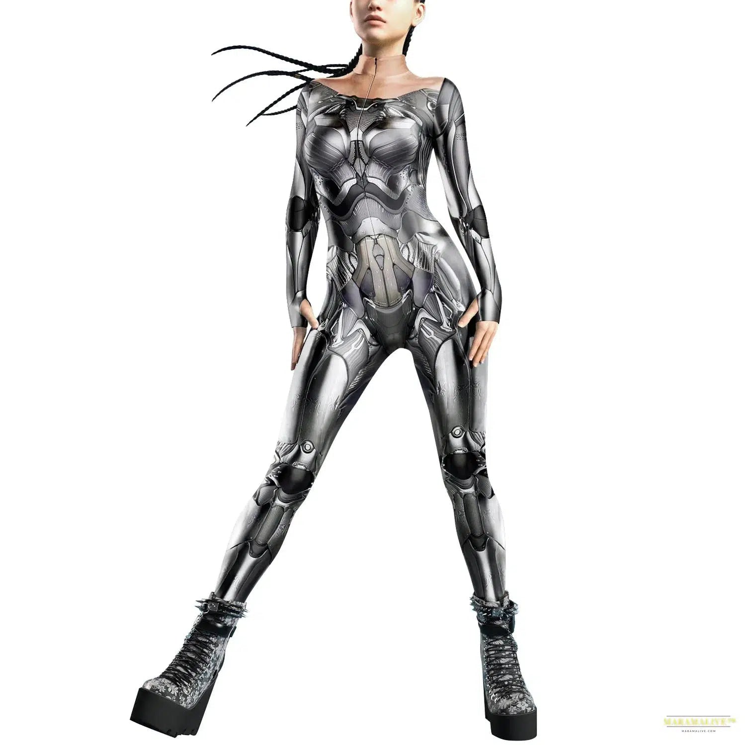 Women Bodysuits Robot Punk Thumb Design Cosplay Costume Zentai Female Zipper Jumpsuits Halloween Fancy Suit