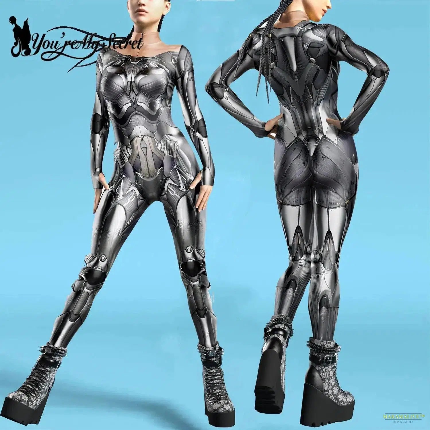 Women Bodysuits Robot Punk Thumb Design Cosplay Costume Zentai Female Zipper Jumpsuits Halloween Fancy Suit