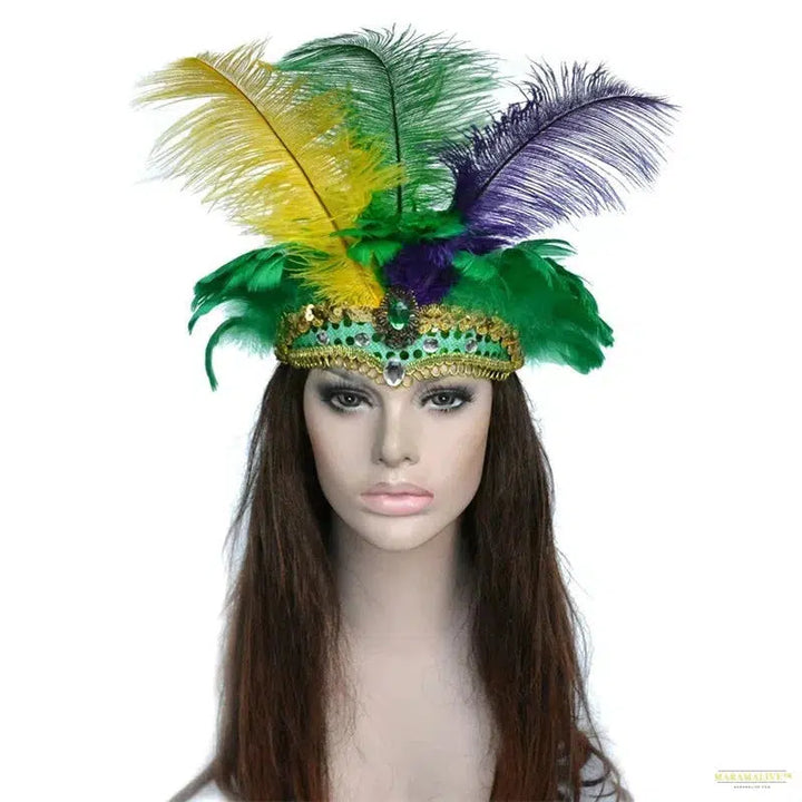 Women Brazil Carnival Party Feather Headdress Headpiece Crown Headdress Headband for Party Halloween