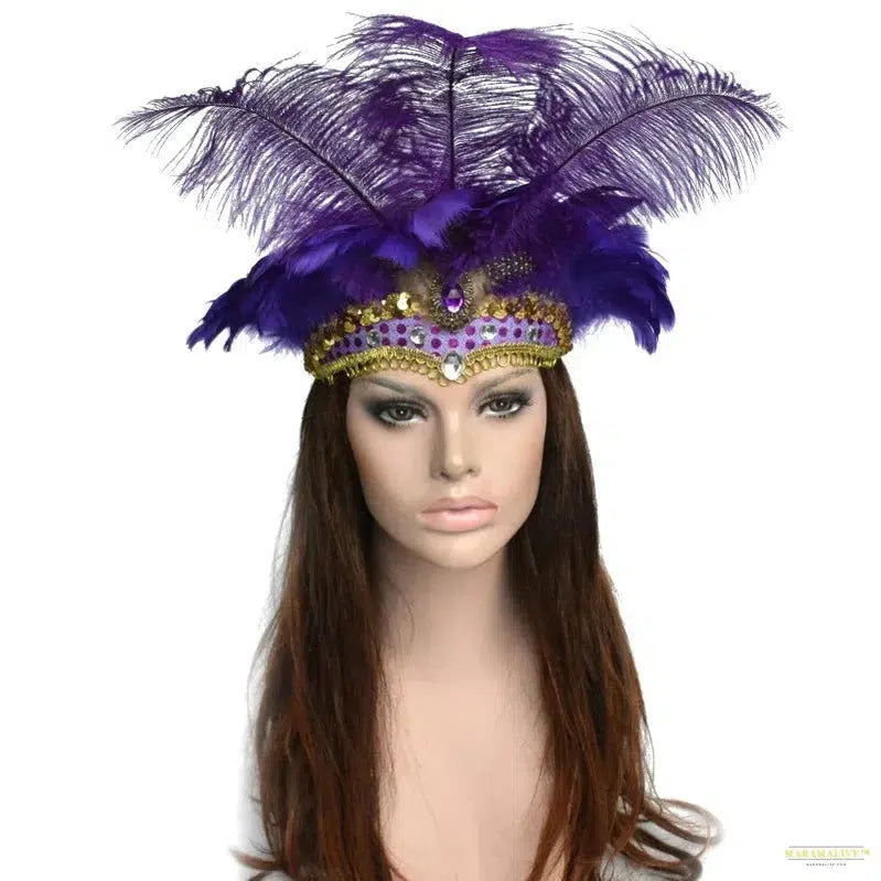 Women Brazil Carnival Party Feather Headdress Headpiece Crown Headdress Headband for Party Halloween