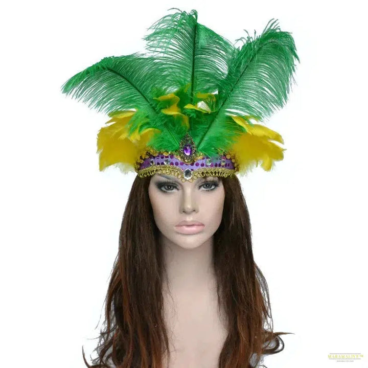 Women Brazil Carnival Party Feather Headdress Headpiece Crown Headdress Headband for Party Halloween