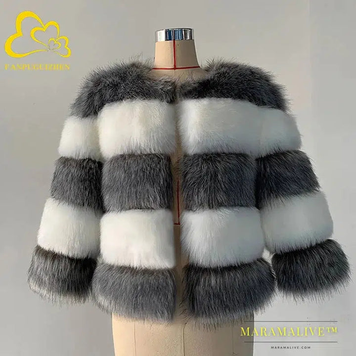 Women Coats Autumn Winter New Fashion Pink Faux Fur Coat Elegant Thick Warm Outerwear Fake Fur Woman Jackets