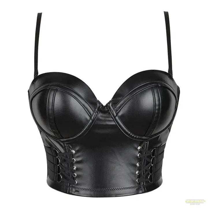 Women Corset Crop Top Gothic Black Leopard Faux Leather Push Up Overbust Corset Bustier Bra with Straps Fashion Streetwear