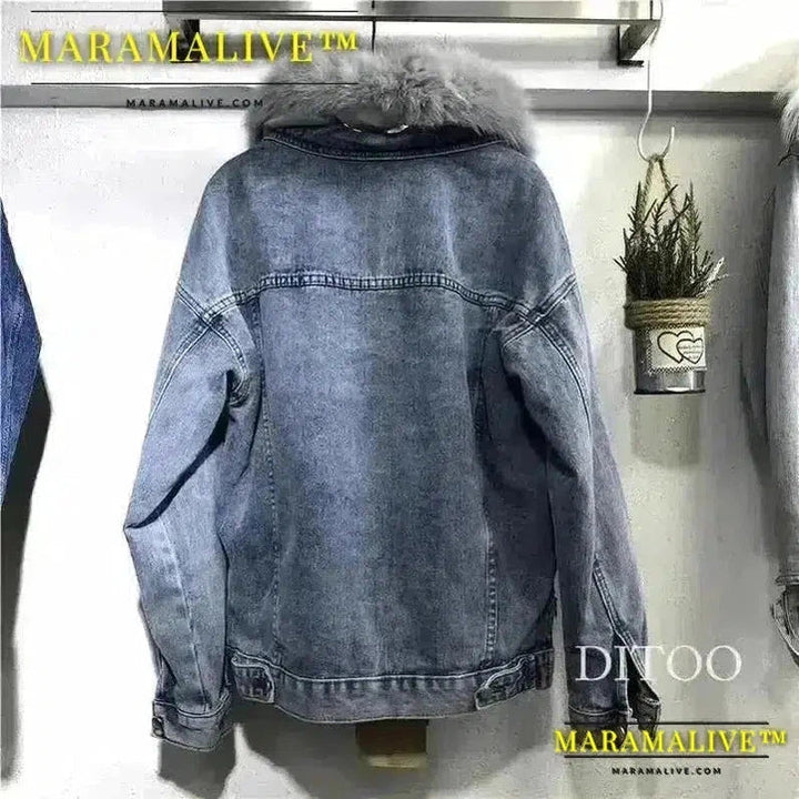 Women Denim Cost Single Breasted Button Jackets Fleece Patchwork Cardigan Pockets Outerwear Casual Warm Solid Loose Fit