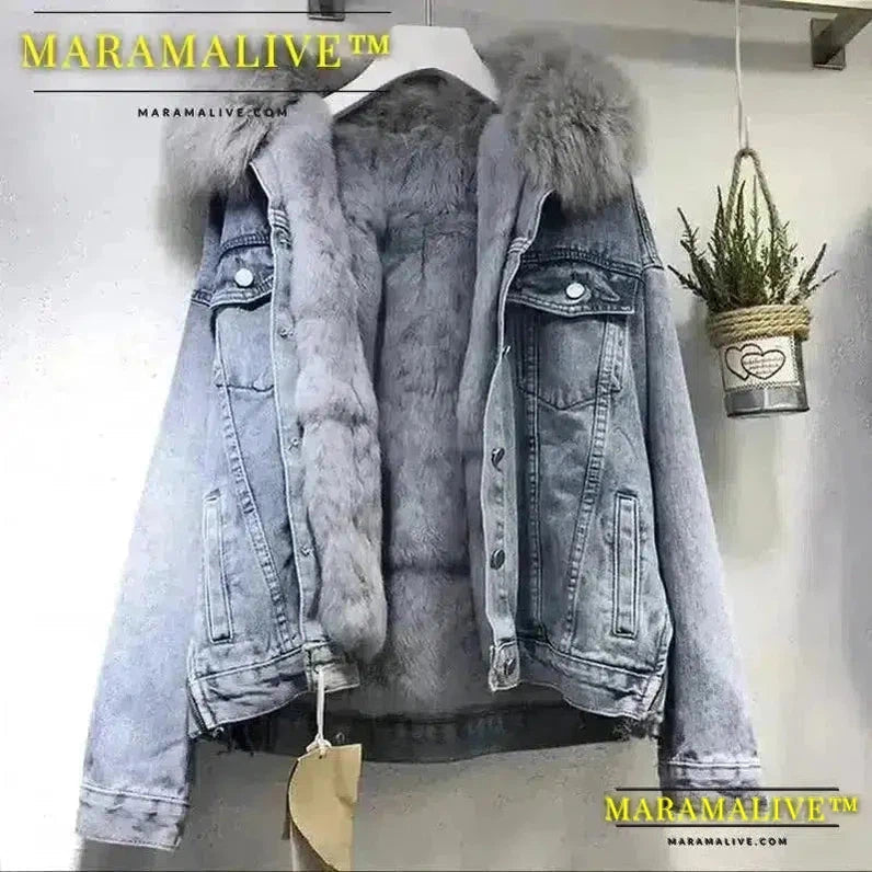 Women Denim Cost Single Breasted Button Jackets Fleece Patchwork Cardigan Pockets Outerwear Casual Warm Solid Loose Fit