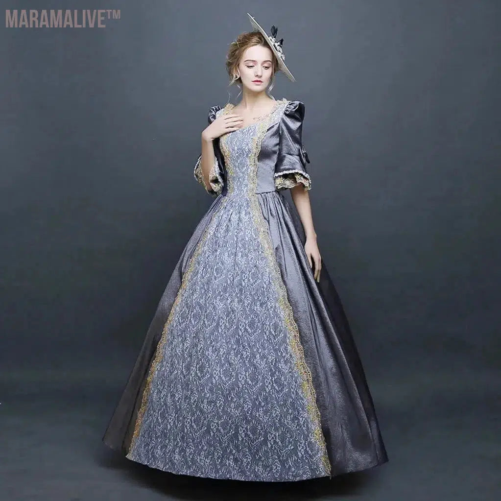 Women Formal Ball Party Maxi Dress Palace Halloween Cosplay Lace Splicing Costume Medieval Renaissance Retro Victorian Vestidos