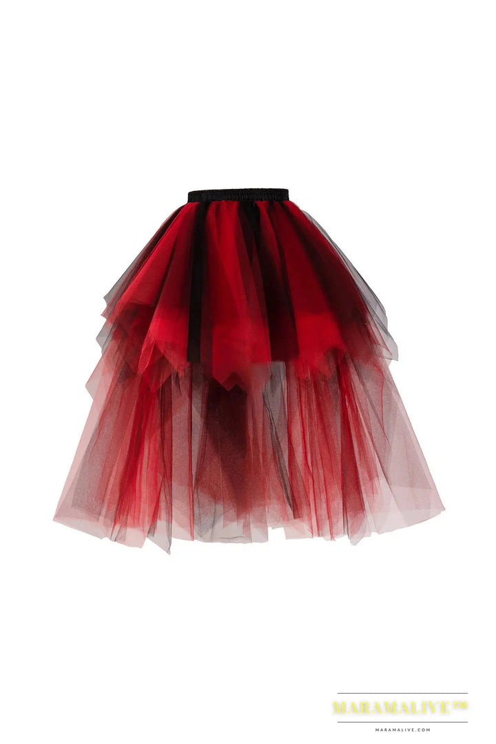 Women Hi-Lo Tulle Tutu Bustle Skirt Petticoat Clubwear Fancy Dance Asymmetric Dress For Party Fashion Casual Style New Goth Dark