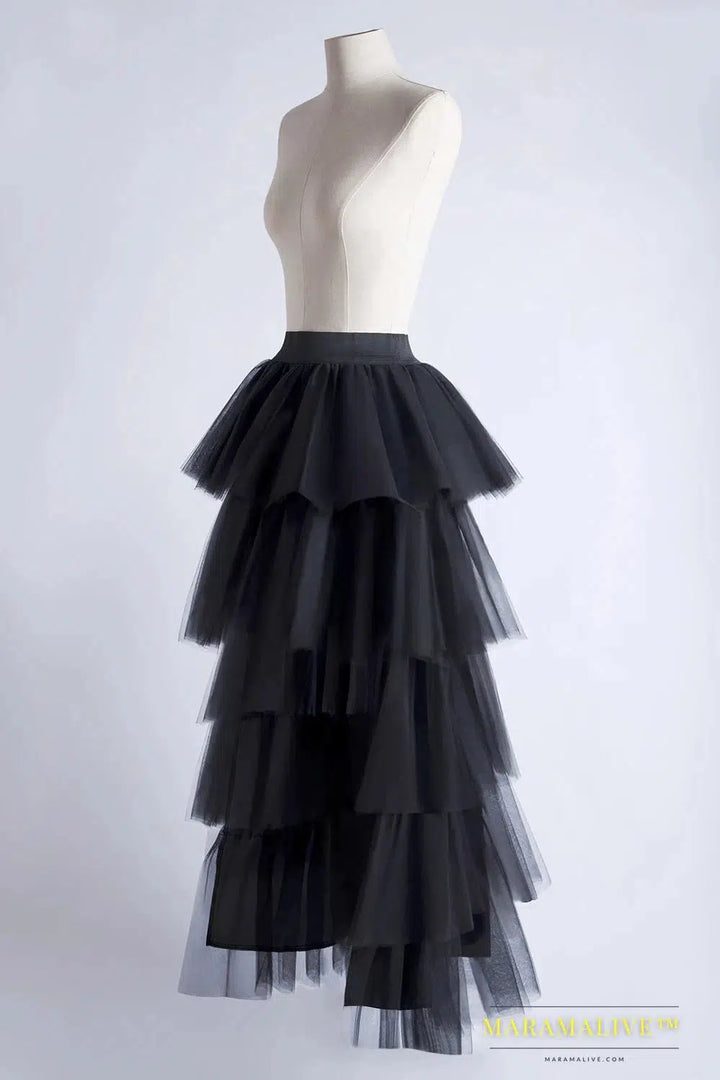 Women Hi-Lo Tulle Tutu Bustle Skirt Petticoat Clubwear Fancy Dance Asymmetric Dress For Party Fashion Casual Style New Goth Dark