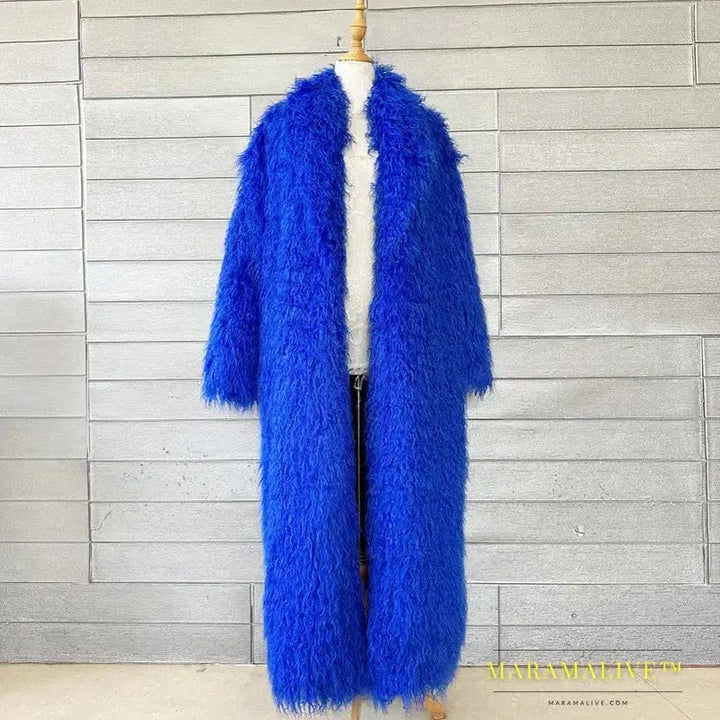 Women Imitation Sheep Faux Fur Long Coat Cardigan Thermal Loose Slim Fit Plush Coats Female Jacket Autumn Winter Furry Outerwear