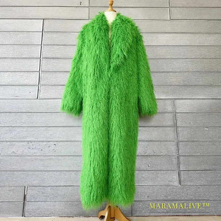 Women Imitation Sheep Faux Fur Long Coat Cardigan Thermal Loose Slim Fit Plush Coats Female Jacket Autumn Winter Furry Outerwear