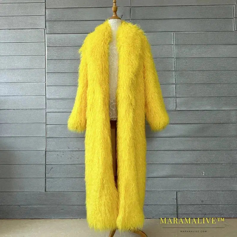 Women Imitation Sheep Faux Fur Long Coat Cardigan Thermal Loose Slim Fit Plush Coats Female Jacket Autumn Winter Furry Outerwear