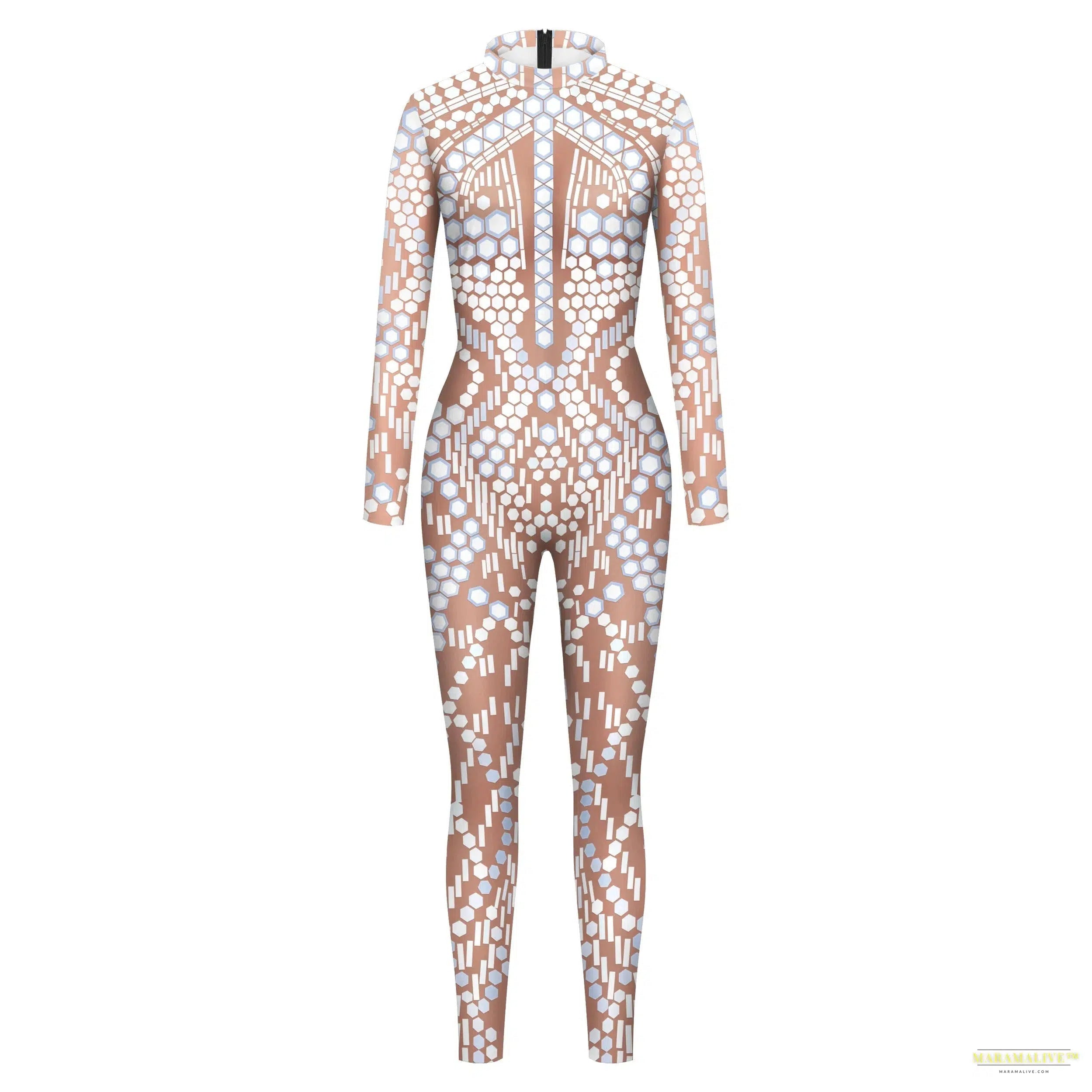 Women Jumpsuit Sequin Lace Pattern Printed Bodysuit Shiny Sexy Jumpsuit Adult Carnival Party Nightclub Outfits