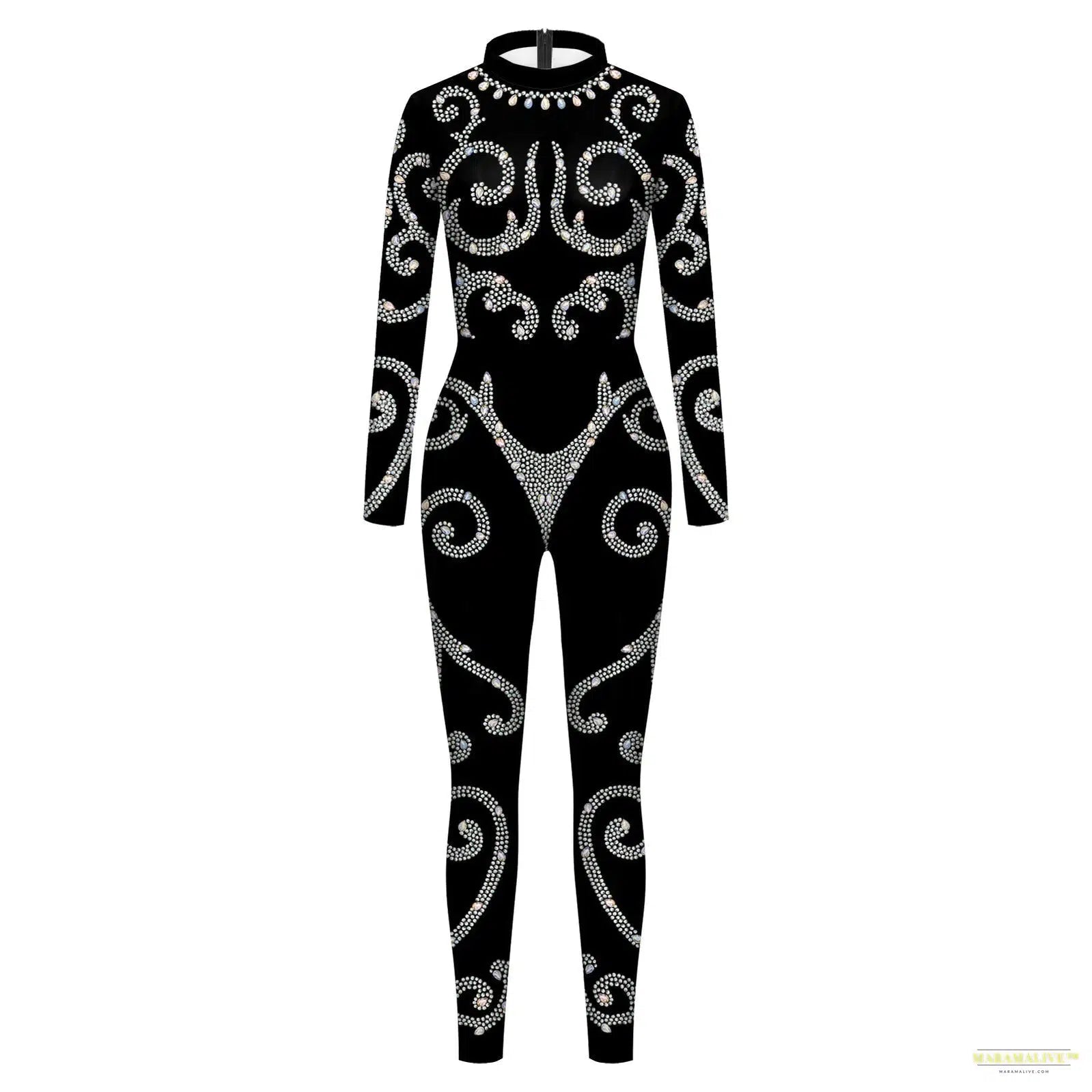 Women Jumpsuit Sequin Lace Pattern Printed Bodysuit Shiny Sexy Jumpsuit Adult Carnival Party Nightclub Outfits