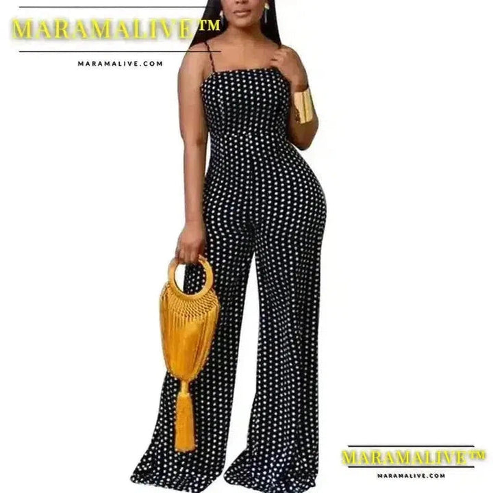 Women Jumpsuits Overalls High Waist Dot Wide Leg Pants High Street Casual Flat Sexy Backless Wrapping Breast 2023 Autumn