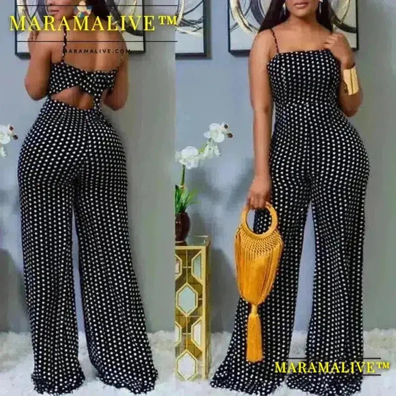 Women Jumpsuits Overalls High Waist Dot Wide Leg Pants High Street Casual Flat Sexy Backless Wrapping Breast 2023 Autumn