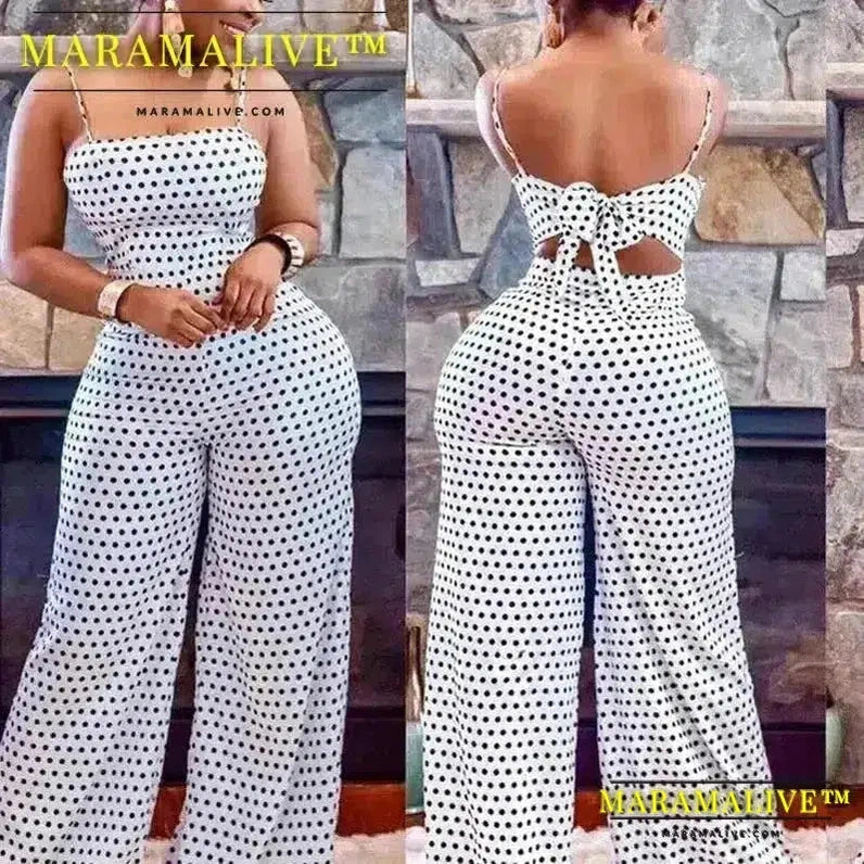 Women Jumpsuits Overalls High Waist Dot Wide Leg Pants High Street Casual Flat Sexy Backless Wrapping Breast 2023 Autumn