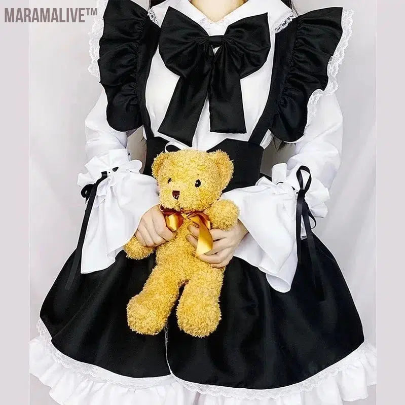 Women Maid Outfit Lolita Cosplay Cute Sexy Erotic Kawaii Cafe Costume Black White Men Uniform Apron Dress Cute Bowknot Mucama