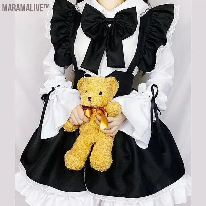 Women Maid Outfit Lolita Cosplay Cute Sexy Erotic Kawaii Cafe Costume Black White Men Uniform Apron Dress Cute Bowknot Mucama