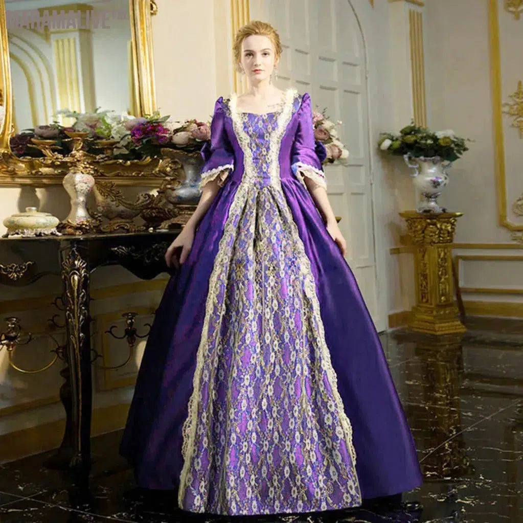 Women Medieval Renaissance Formal Ball Party Maxi Long Dress Palace Halloween Cosplay Dresses Costume in Purple Victorian Vestidos Femme