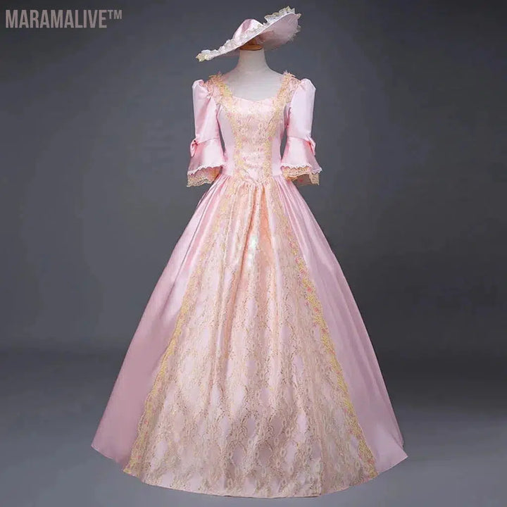 Women Medieval Renaissance Formal Ball Party Maxi Long Dress Palace Halloween Cosplay Dresses in Pink Costume Victorian Vestidos Femme