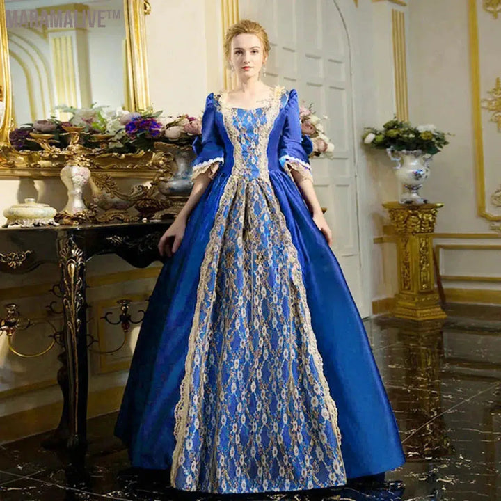 Women Medieval Renaissance Formal Ball Party Maxi Long Dress in Blue Palace Halloween Cosplay Dresses Costume Victorian Vestidos Femme