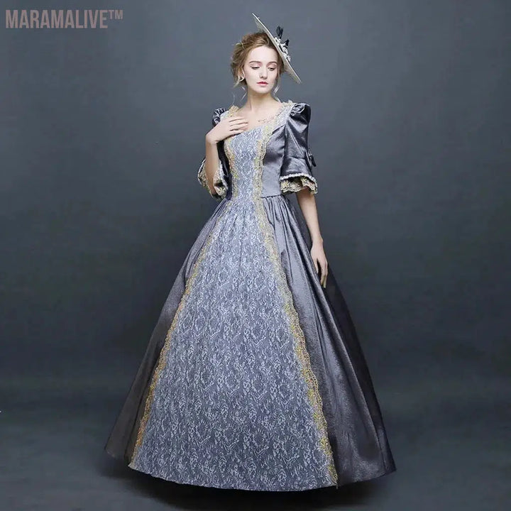 Women Medieval Renaissance Formal Ball Party Maxi Long Dress in Grey Palace Halloween Cosplay Dresses Costume Victorian Vestidos Femme