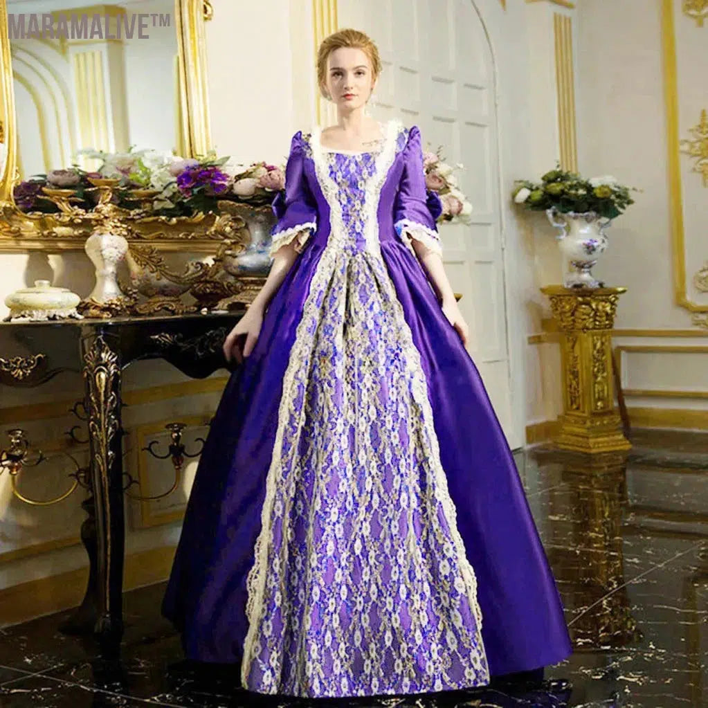 Women Medieval Renaissance Formal Ball Party Maxi Long Dress in PurplePalace Halloween Cosplay Dresses Costume Victorian Vestidos Femme