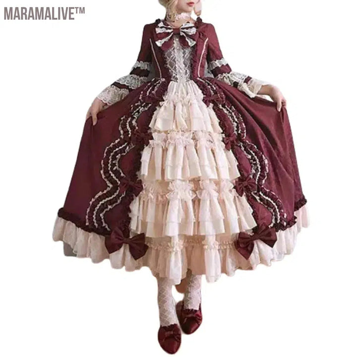 Women Medieval Vintage Dress Gothic Lolita Dress Long Sleeve Classic Lolita Dress Sweet Cute Ruffle Dress Anime Cosplay Costume